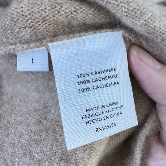 Naadam 100% Cashmere Mini Sweater Dress Sand Beige Size L NWT Button Minimalist - Picture 9 of 9